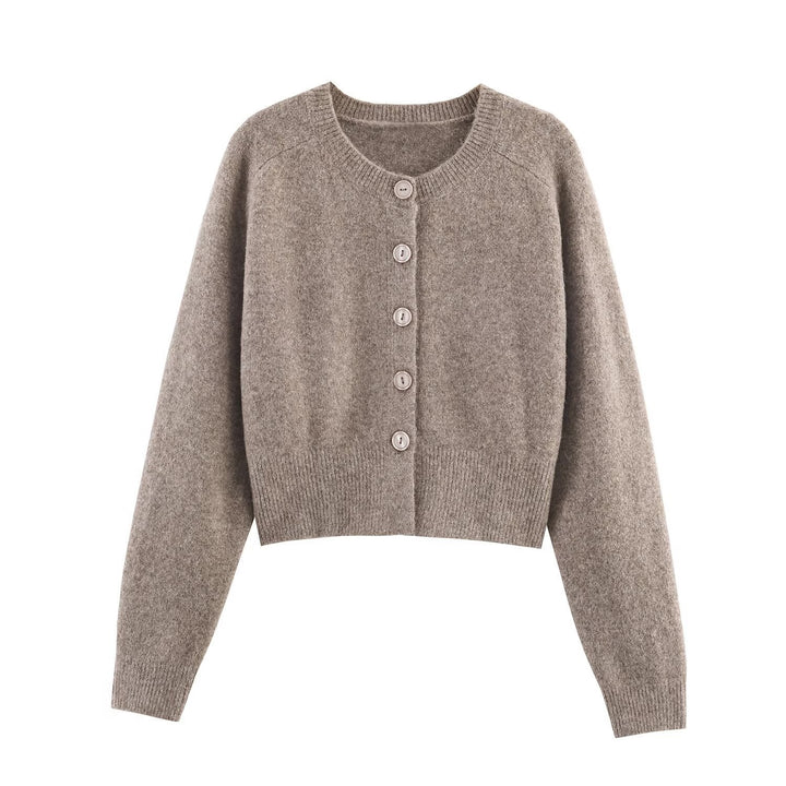 Leichte Damen Cropped Strickjacke im modernen Design, perfekt für stilvolle Übergangslooks.