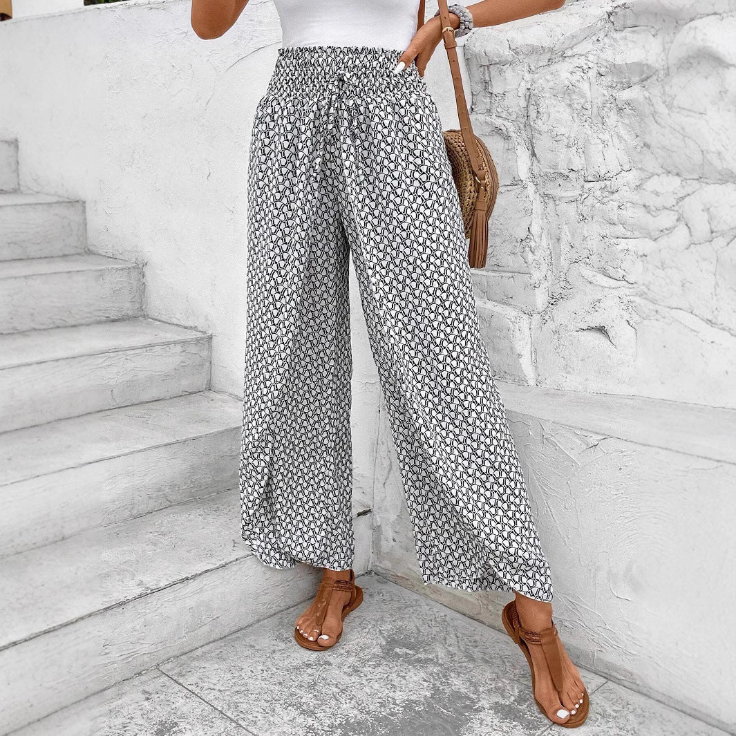 Beige Damen Palazzo-Hose, weites Bein & geraffter Bund. Elegante & bequeme Hose für Alltag & Büro.