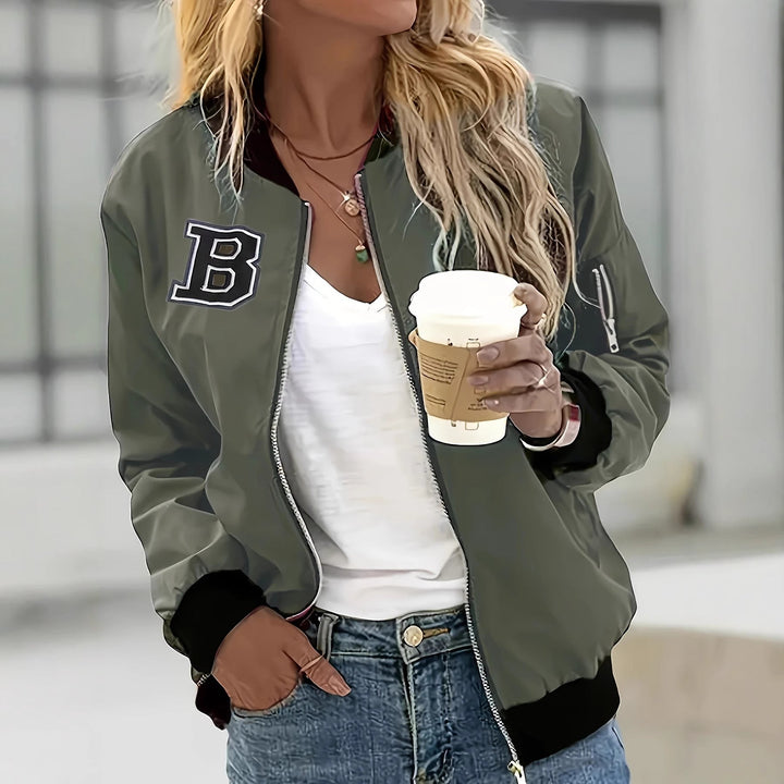 Weinrote modische Damen-Bomberjacke, elegant & bequem, ideal als Freizeit- & Übergangsjacke.