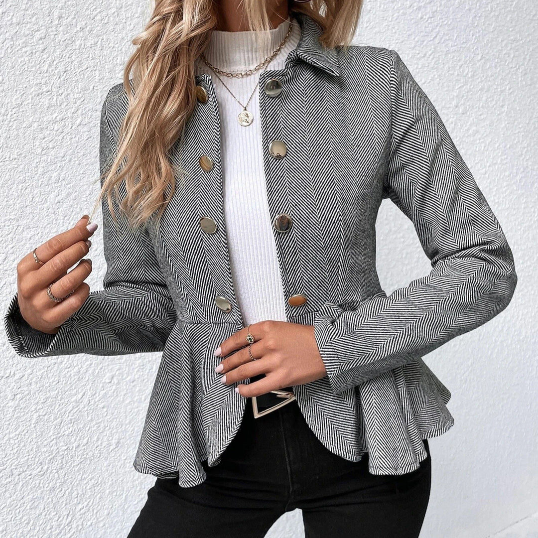 Modische Damen Blazerjacke mit Fischgrätmuster, perfekte Freizeit Oberbekleidung.