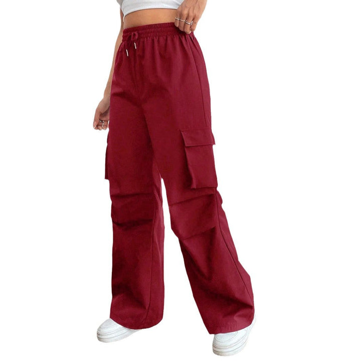 Trendige Damen Cargo-Hose High-Waist, weite Passform, mit Elastikbund und Klappentaschen. Ideal für Freizeit. Damenhose.