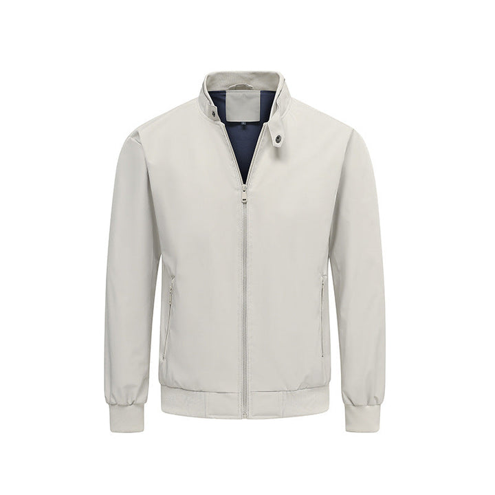 Lässige Herren-Übergangsjacke in Dunkelblau, mit Hochkragen und Reißverschluss, ideal für täglichen Komfort im Frühling.