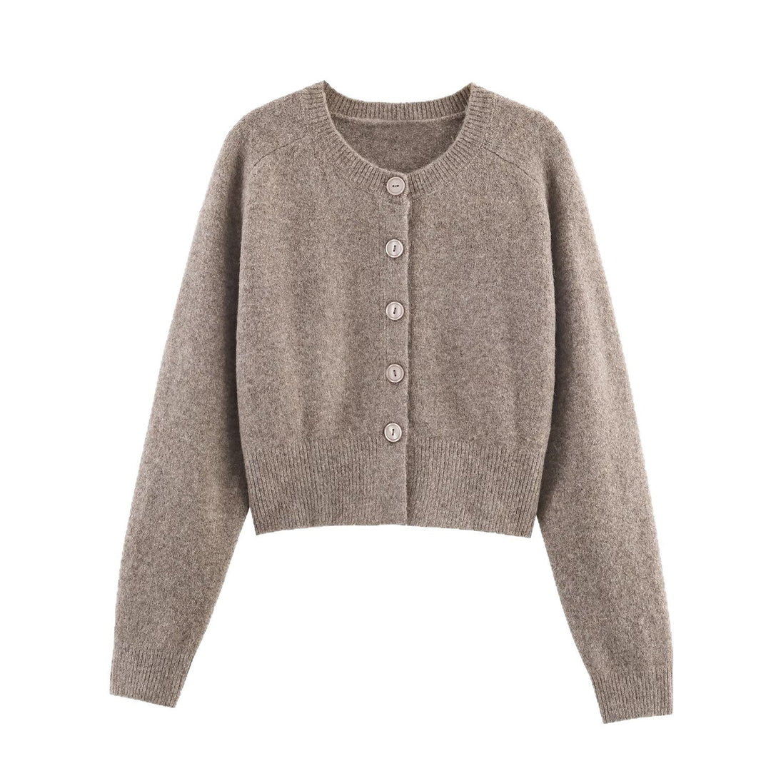 Stilvolle Damen Cropped Strickjacke mit Knopfverschluss, perfekt für elegante und legere Outfits.