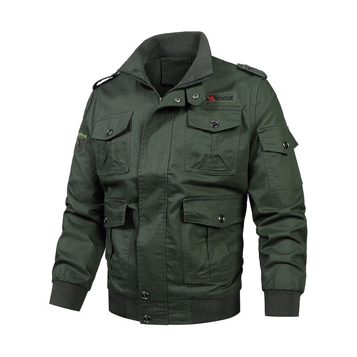 Schwarze Herren Militär Utility Jacke, urbaner Style, robuste Outdoor-Übergangsjacke für jeden Tag.