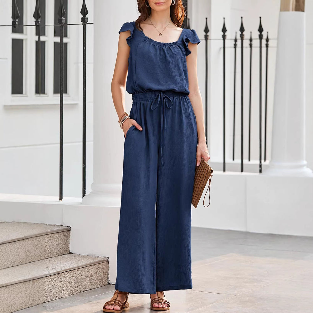 Komfortabler Damen Crinkle-Jumpsuit mit weitem Bein, fließend & luftig, ideal für Freizeit & Urlaub.