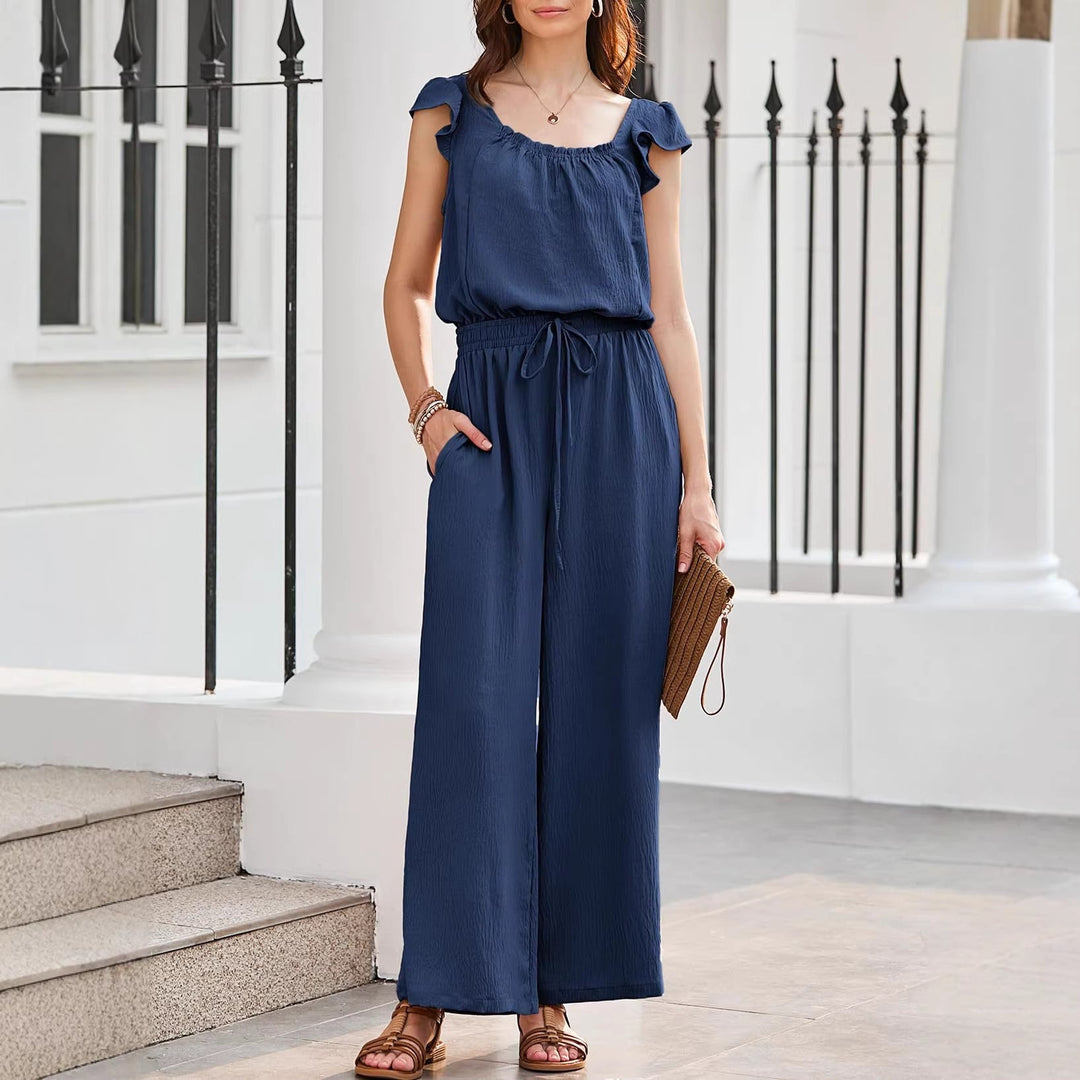 Komfortabler Damen Crinkle-Jumpsuit mit weitem Bein, fließend & luftig, ideal für Freizeit & Urlaub.