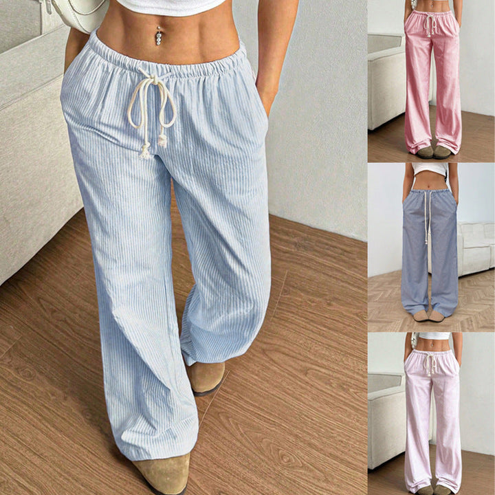 Lässige weite Leinenoptik-Damenhose mit bequemem Gummibund und Tunnelzug, ideal für den Sommer.
