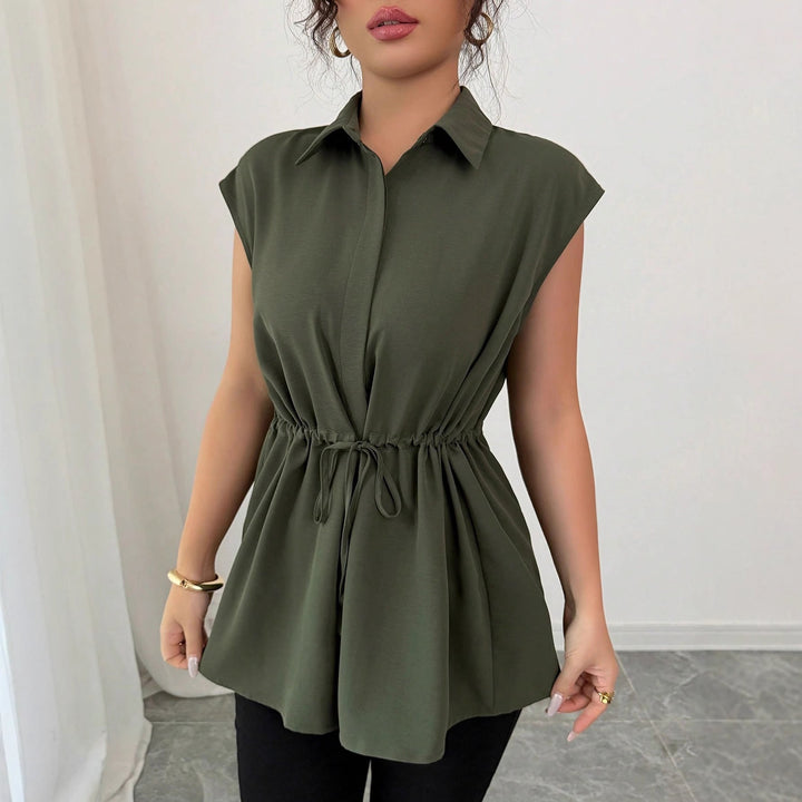 Damen Hemdblusen-Tunika, ärmellos, mit verstellbarem Kordelzug an der Taille für eine schmeichelhafte Silhouette.