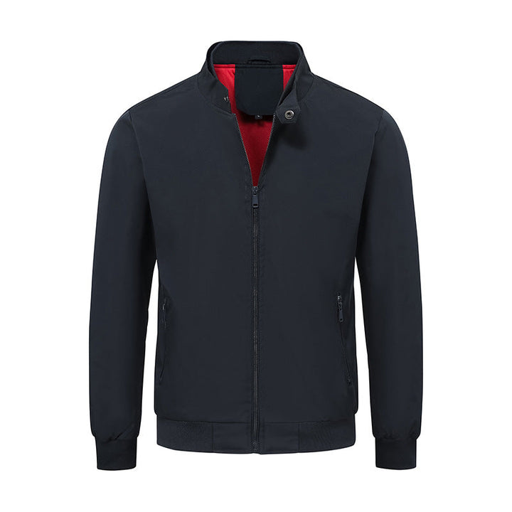 Leichte Herren-Übergangsjacke mit Hochkragen und Reißverschluss, ideal für stilvollen Komfort im Frühling & Herbst.
