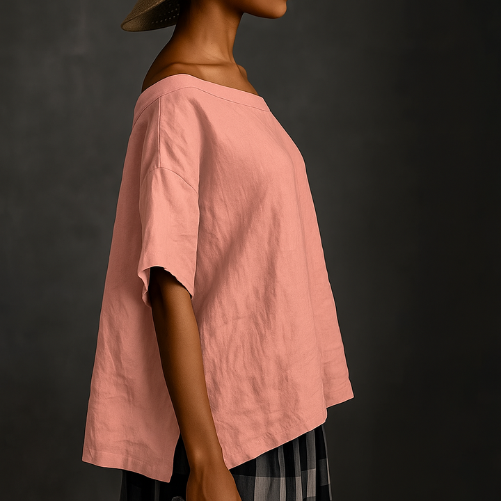 Locker geschnittenes Damen Top in Khaki mit Rundhalsausschnitt, komfortabel für den Sommer.