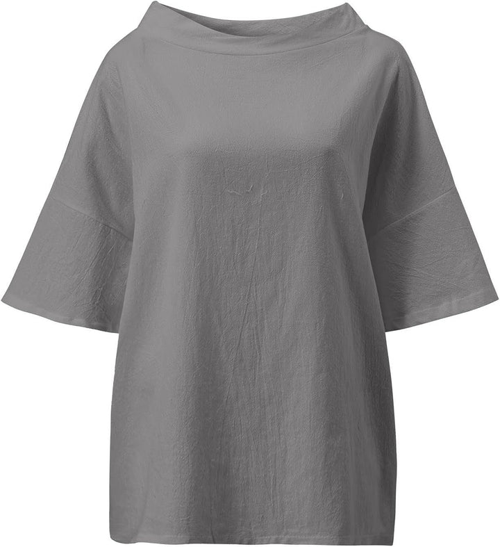 Stylisches hellgraues Damen Top, Rundhalsausschnitt, lockere Passform für mühelosen Komfort.