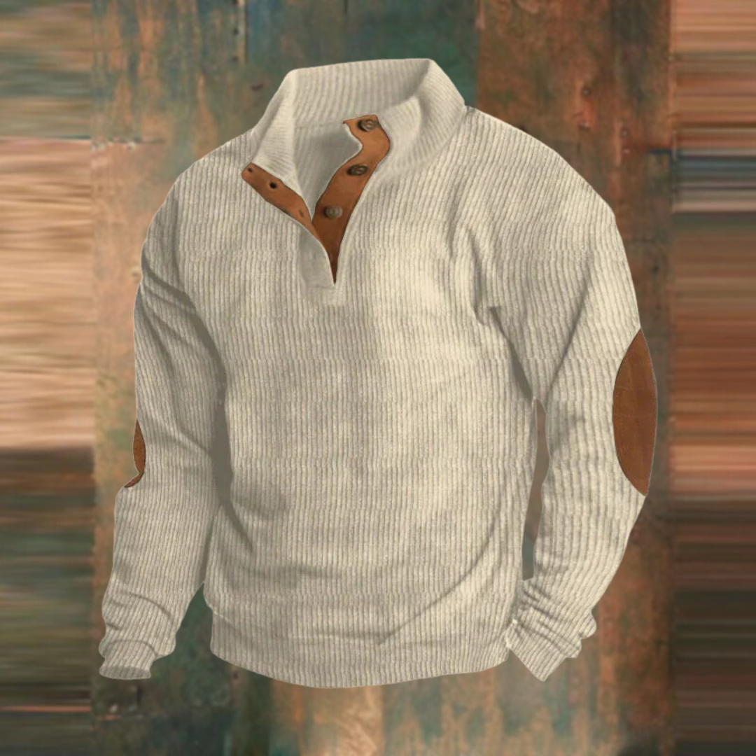 Eleganter Herrenpullover aus Rippstrick mit stilvoller Knopfleiste am Kragen. Zeitloses Design für Männer.