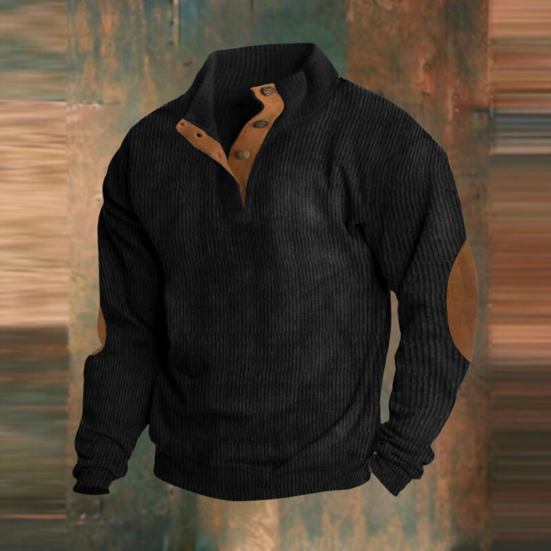 Lässiger Langarm-Herrenpullover aus Rippstrick mit praktischer Knopfleiste. Ideal für Herbst & Winter.