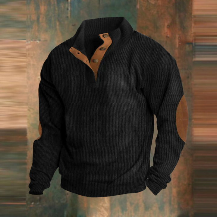 Lässiger Langarm-Herrenpullover aus Rippstrick mit praktischer Knopfleiste. Ideal für Herbst & Winter.