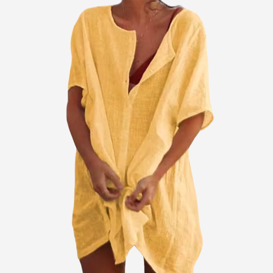 Elegante Damen Strandtunika "Luna" aus Leinenmix, luftig & bequem, perfekt als Sommerkleid oder Urlaubscover-up.