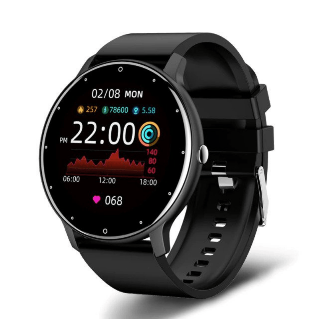 Herren & Damen Smartwatch mit HD Touchscreen, wasserdicht, für Fitness & Alltag. Farbe: Schwarz.