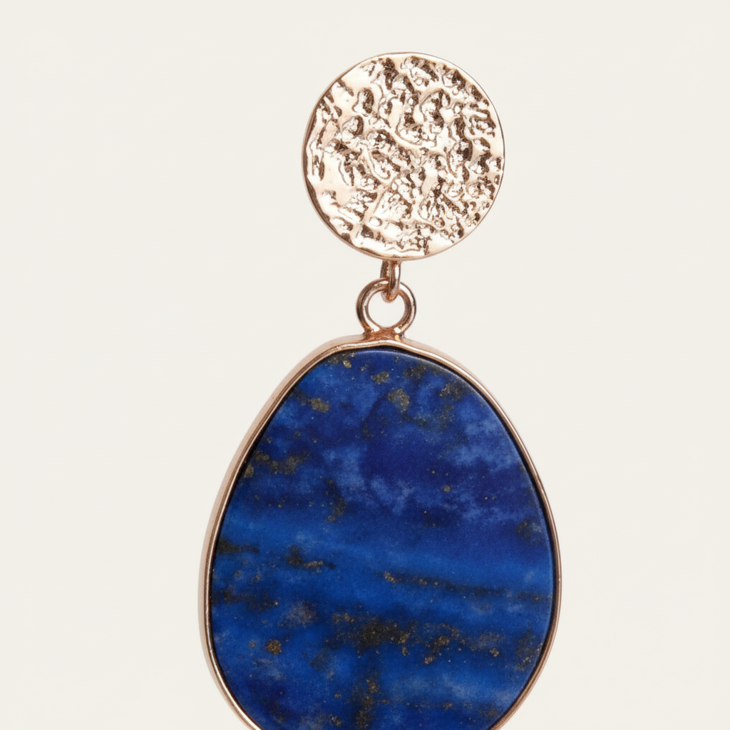 Elegante ovale Damen Ohrringe aus Lapislazuli und Tigerauge Edelsteinen. Edler handgefertigter Schmuck.