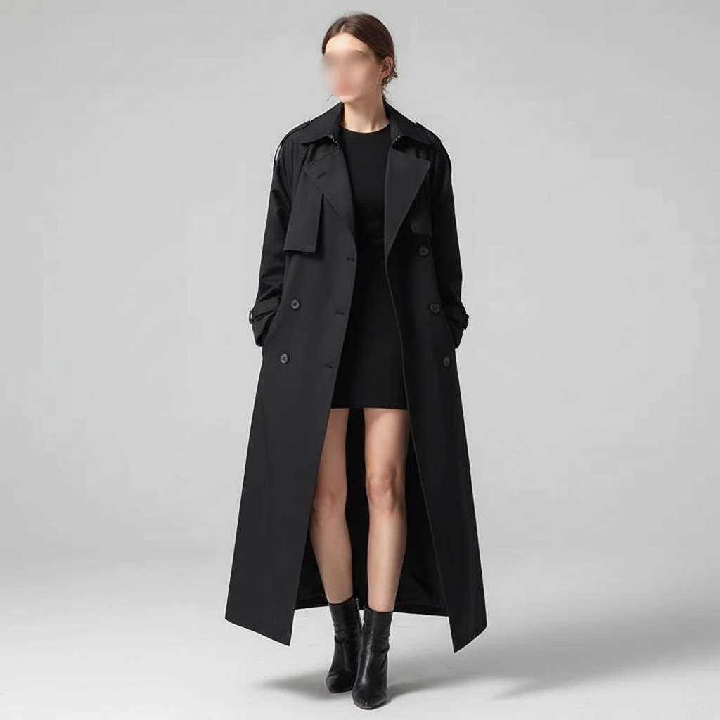 Hochwertiger Damen Oversize Langarm Mantel, ideal als stylischer Übergangsmantel im Herbst.