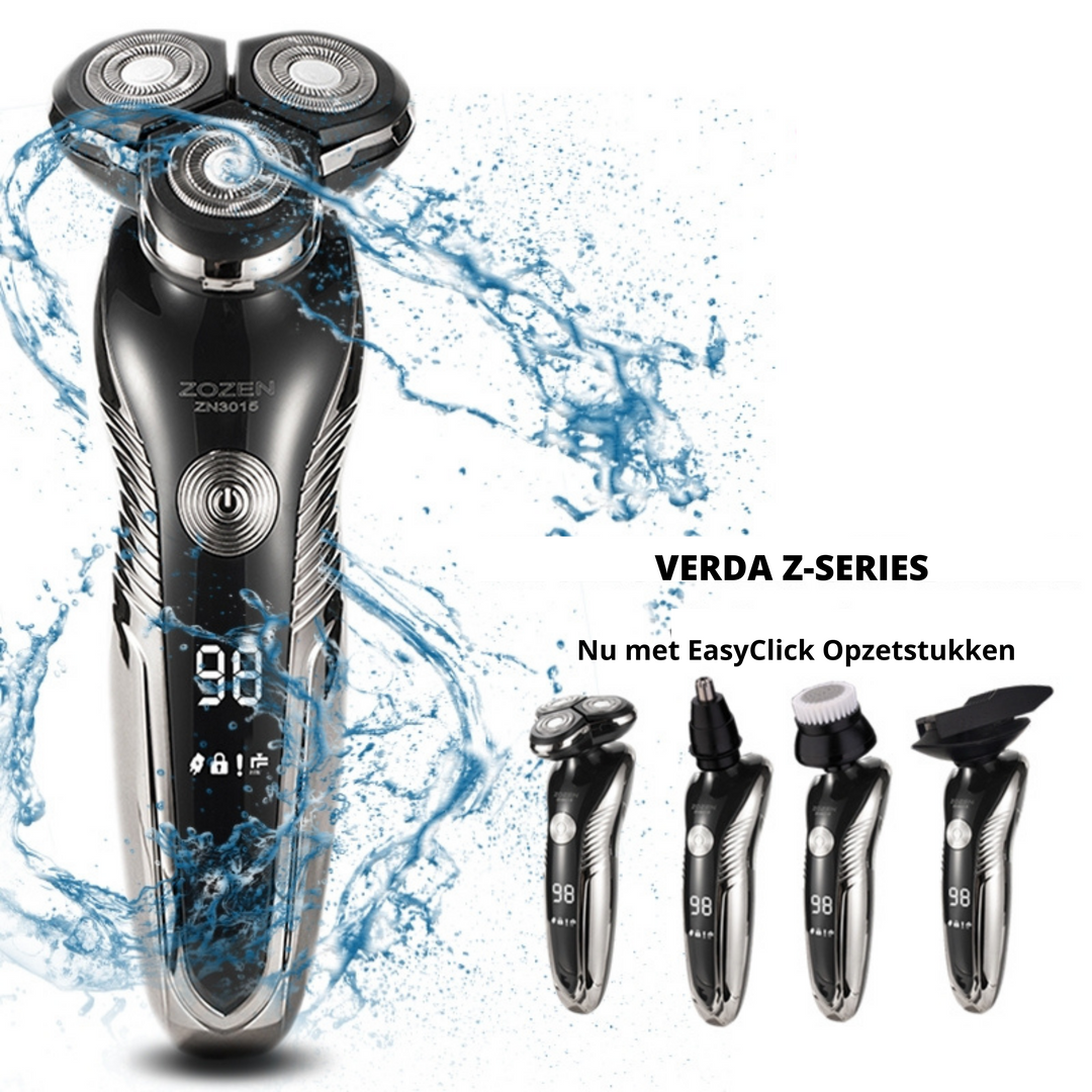 Detailansicht des wiederaufladbaren Herrenrasierers mit ergonomischem Design, ideal für Nass- & Trockenrasur unter der Dusche.