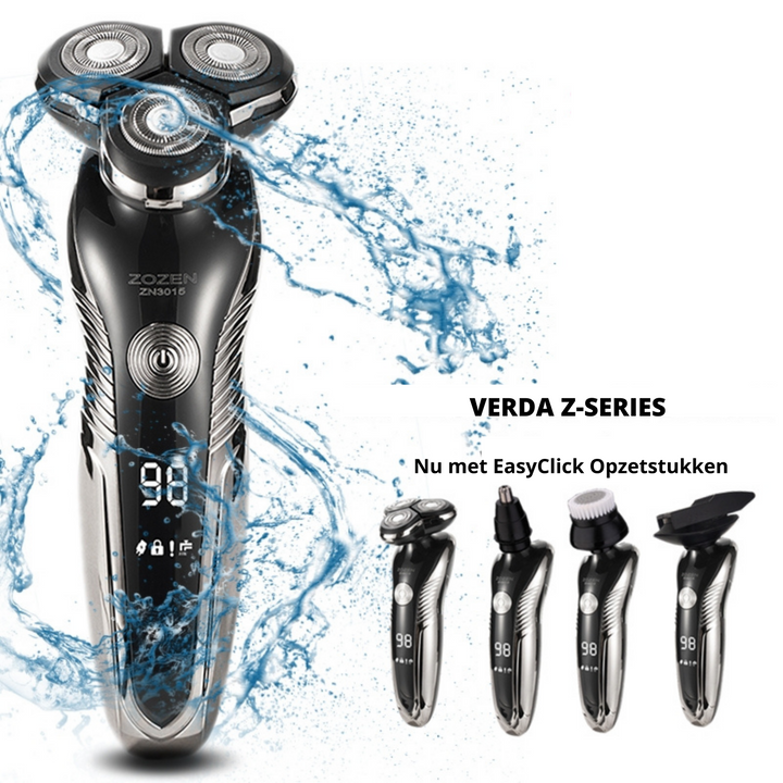 Detailansicht des wiederaufladbaren Herrenrasierers mit ergonomischem Design, ideal für Nass- & Trockenrasur unter der Dusche.