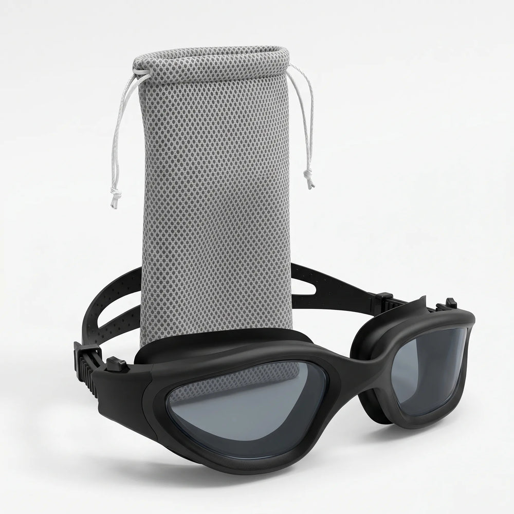 Erwachsene polarisierte Schwimmbrille mit weitem Sichtfeld und Anti-Beschlag für klares Schwimmen im Pool oder Freiwasser.