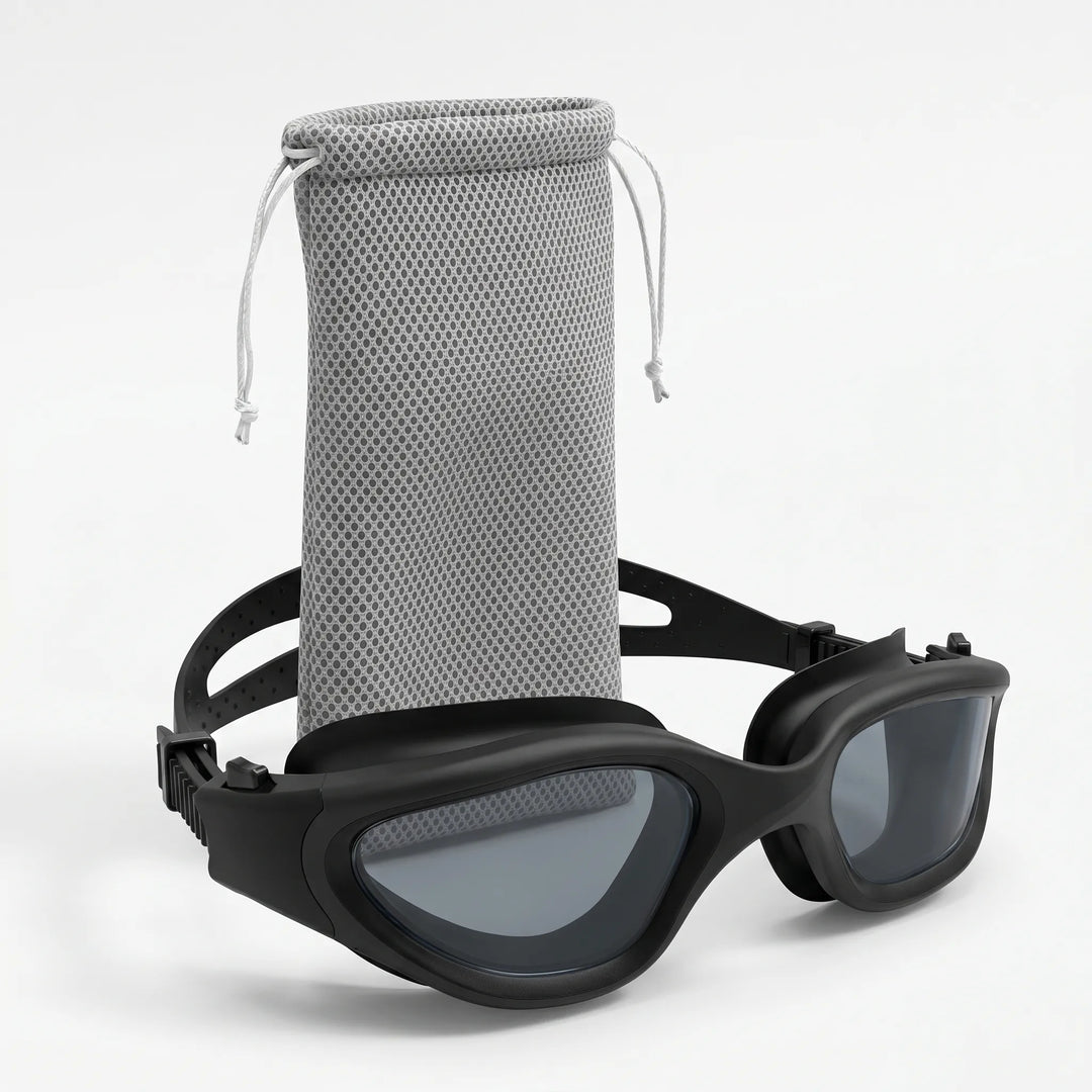 Erwachsene polarisierte Schwimmbrille mit weitem Sichtfeld und Anti-Beschlag für klares Schwimmen im Pool oder Freiwasser.