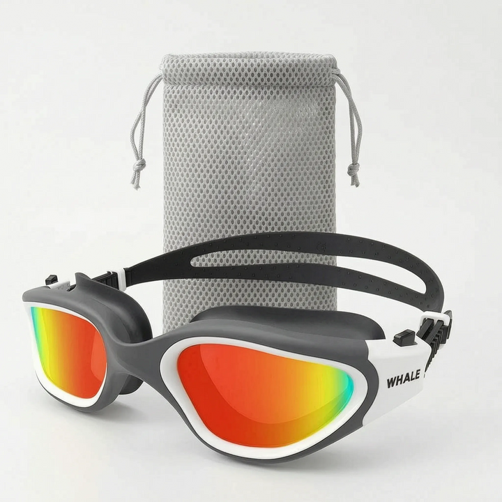 Ergonomisch geformte polarisierte Schwimmbrille für Erwachsene, die Komfort und sicheren Sitz beim Schwimmen bietet.
