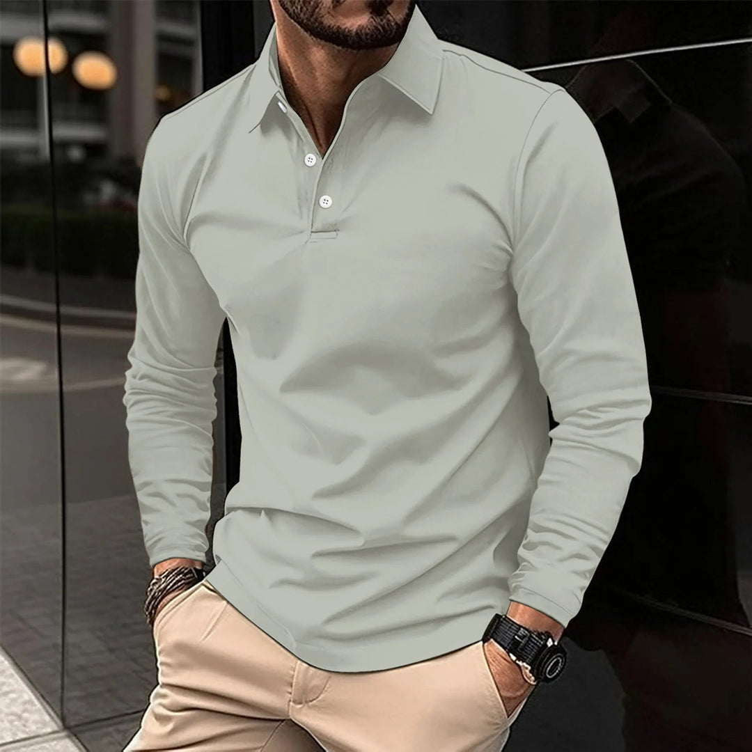 Elegantes Herren Langarm Polohemd, perfekt für Bürokleidung oder entspannte Freizeit-Outfits.