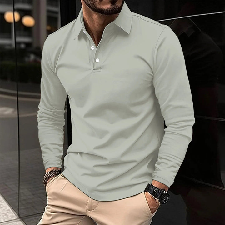 Elegantes Herren Langarm Polohemd, perfekt für Bürokleidung oder entspannte Freizeit-Outfits.