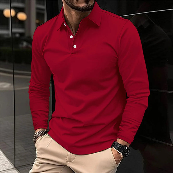Langarm Polohemd Herren, klassisch geschnitten, vielseitig kombinierbar für elegantes Smart Casual Styling.