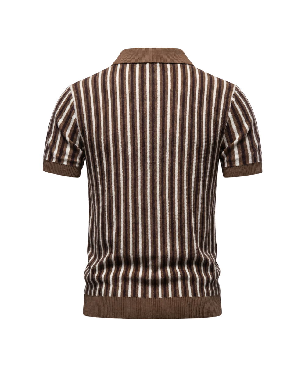 Elegant gestreiftes Herren Strick-Poloshirt; perfekt für Business-Casual und stylische Freizeit-Outfits im Sommer.