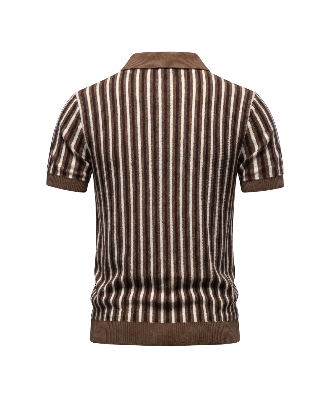 Elegant gestreiftes Herren Strick-Poloshirt; perfekt für Business-Casual und stylische Freizeit-Outfits im Sommer.