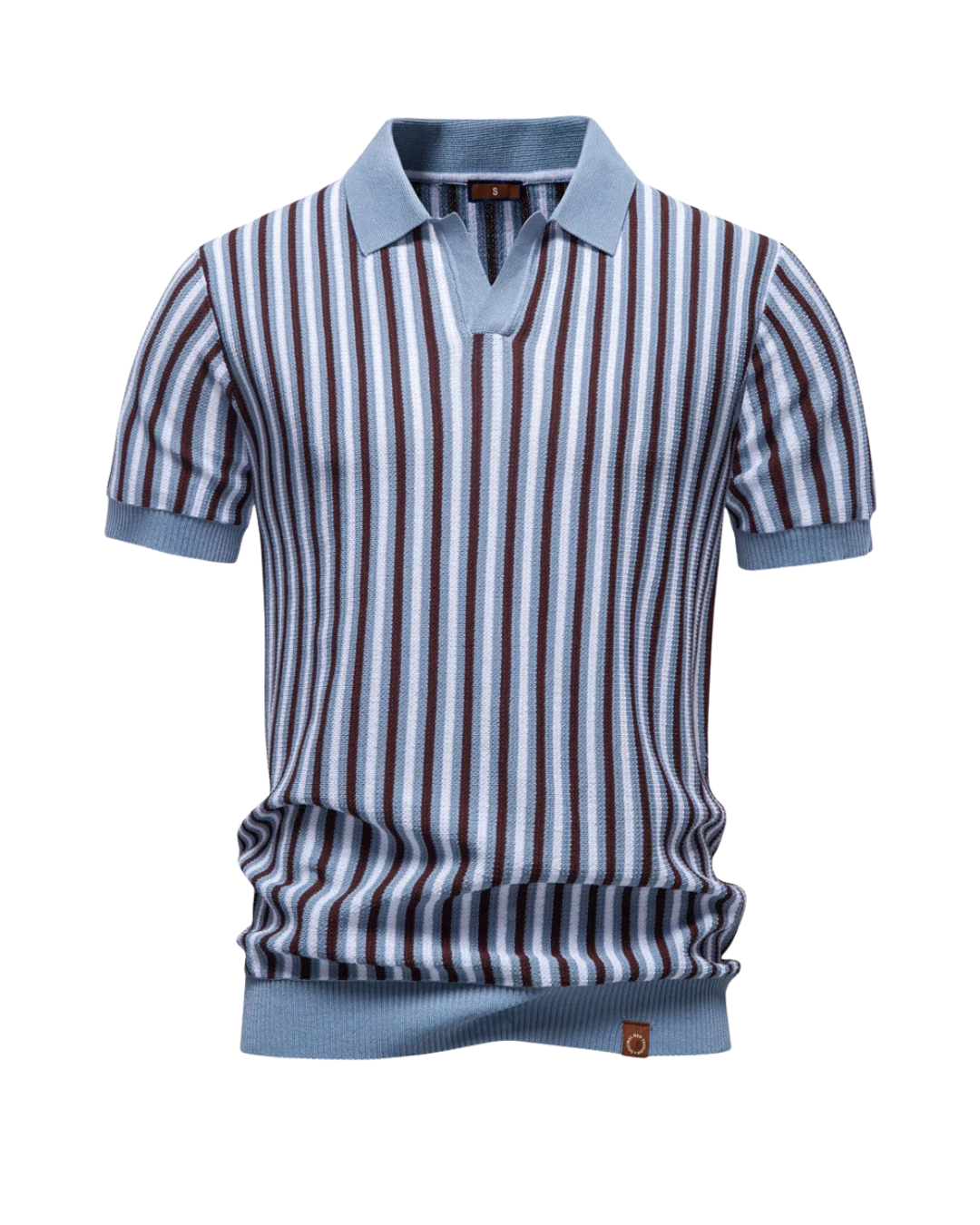 Weiches Herren Strick-Poloshirt mit stilvollen Streifen; bequeme Sommerkleidung im vielseitigen Retro-Look.