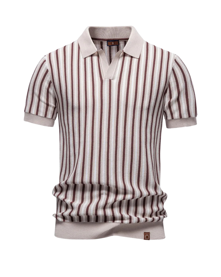 Vielseitiges Herren Strick-Poloshirt mit Streifen; bequeme Eleganz für Casual- und Business-Casual-Looks.