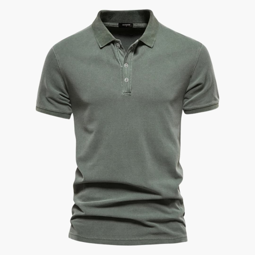 Dunkelgrünes Herren Polohemd Kurzarm mit elegantem Kragen und Knopfleiste für einen smart-casual Look.