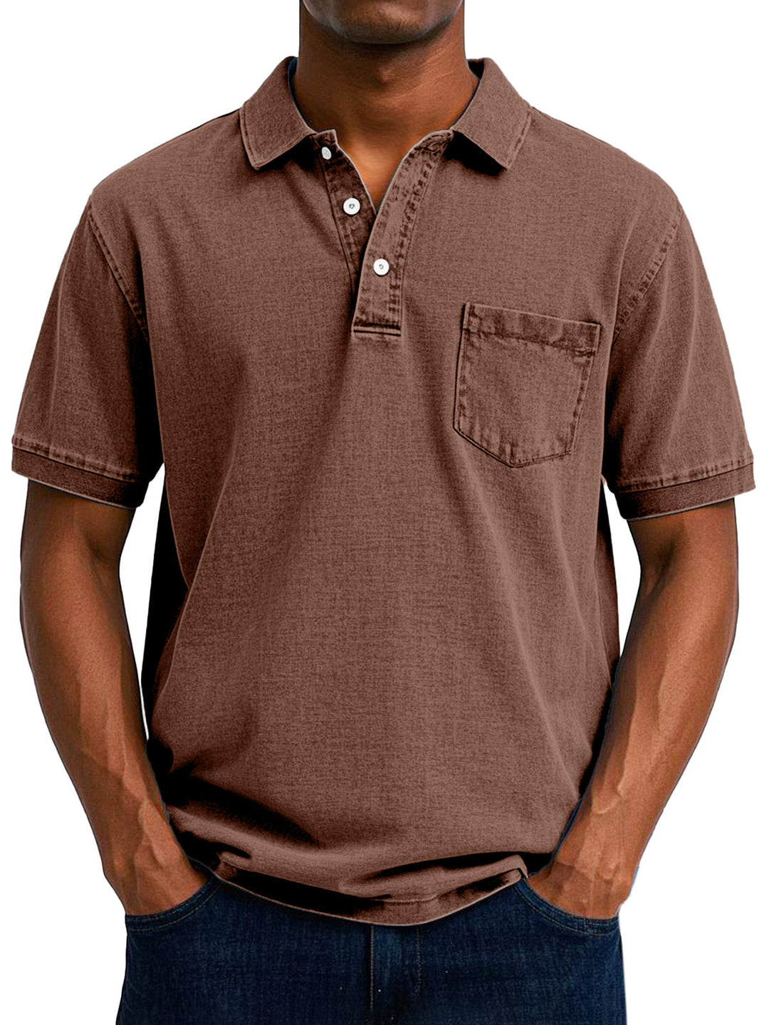 Herren Vintage Polohemd mit coolen Denim-Details, Kurzarm und Brusttasche, für Freizeitmode.