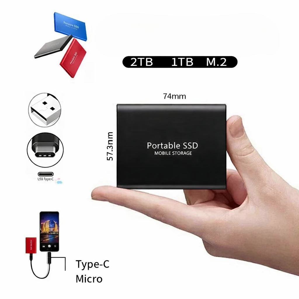 Kompakte 2TB externe SSD, ideal als mobiler Speicher. Schnelle Datenübertragung für PC.