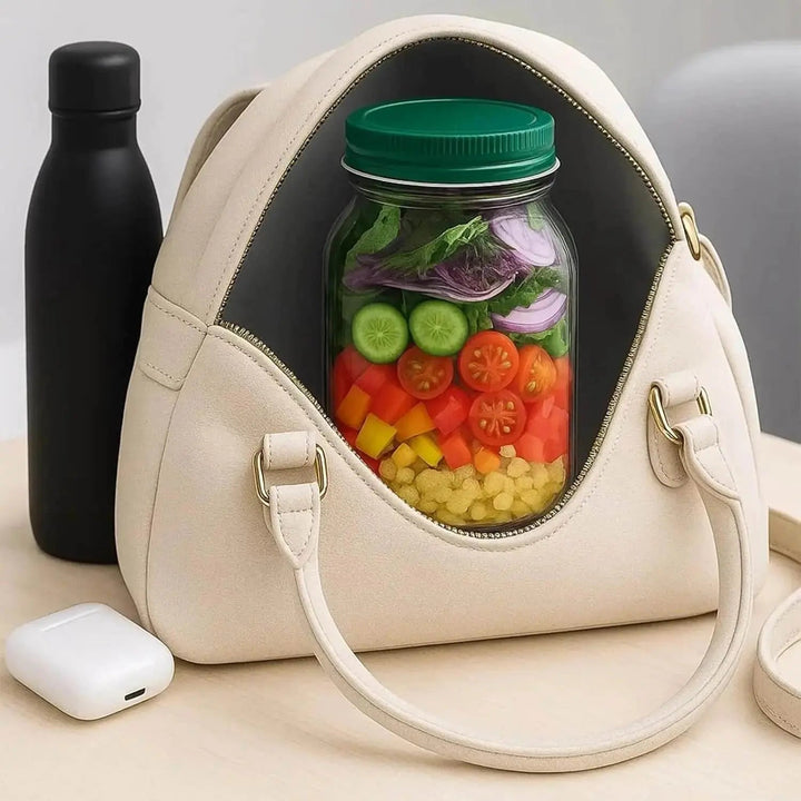 Praktischer Salat-To-Go-Becher für frische Mahlzeiten; perfekt für Schule, Büro, Picknick & unterwegs.