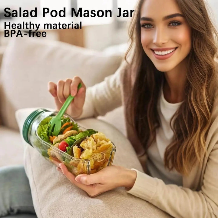 Salatbecher mit Besteck & Dressingfach, auslaufsicher; ideal für frische Salate & Mahlzeiten unterwegs.