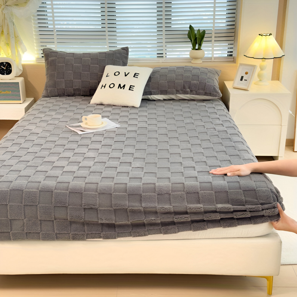 Weiches, kuscheliges Winterbettlaken, flauschig und gemütlich. Perfekte Heimtextilien für Ihr Schlafzimmer.