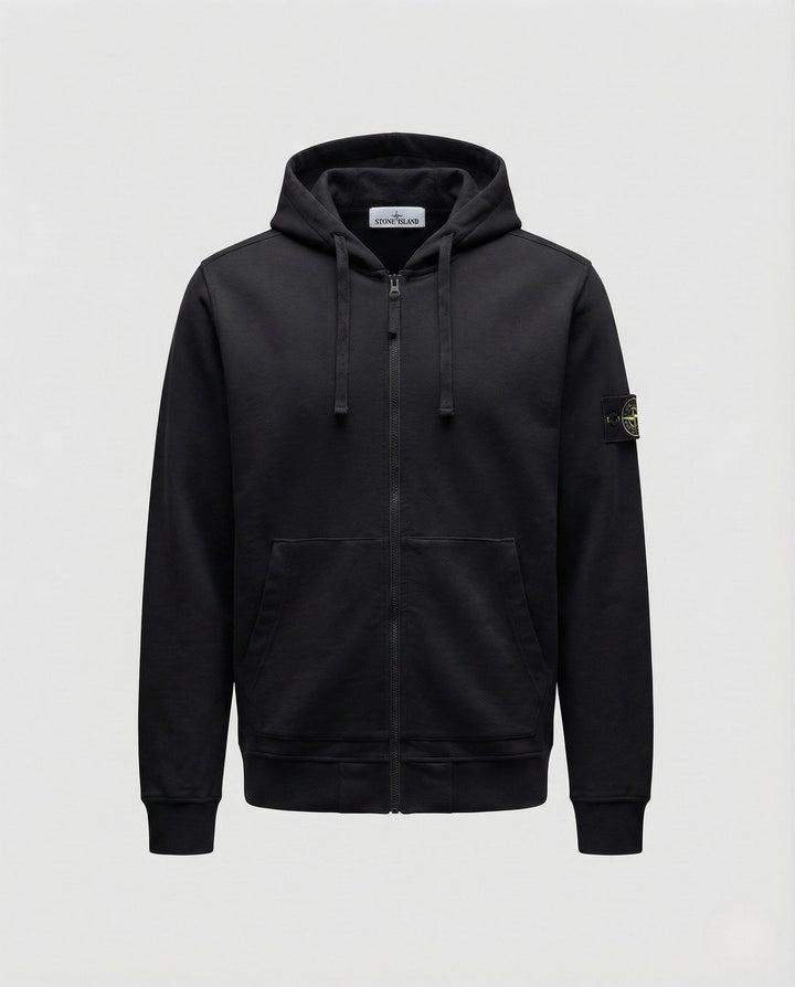 Lässige Unisex Kapuzen-Sweatjacke im urbanen Streetwear-Stil. Bequem für unterwegs & Freizeit.