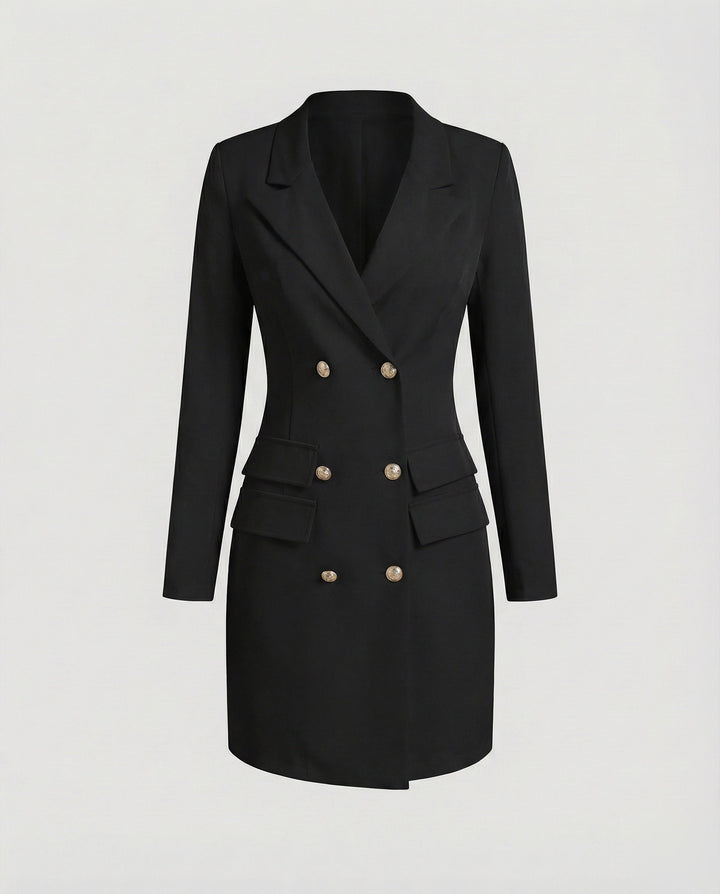 Seitliche Ansicht: Tailliertes Damen Blazerkleid, kurzes, stilvolles Etuikleid mit eleganter Passform, fashion.