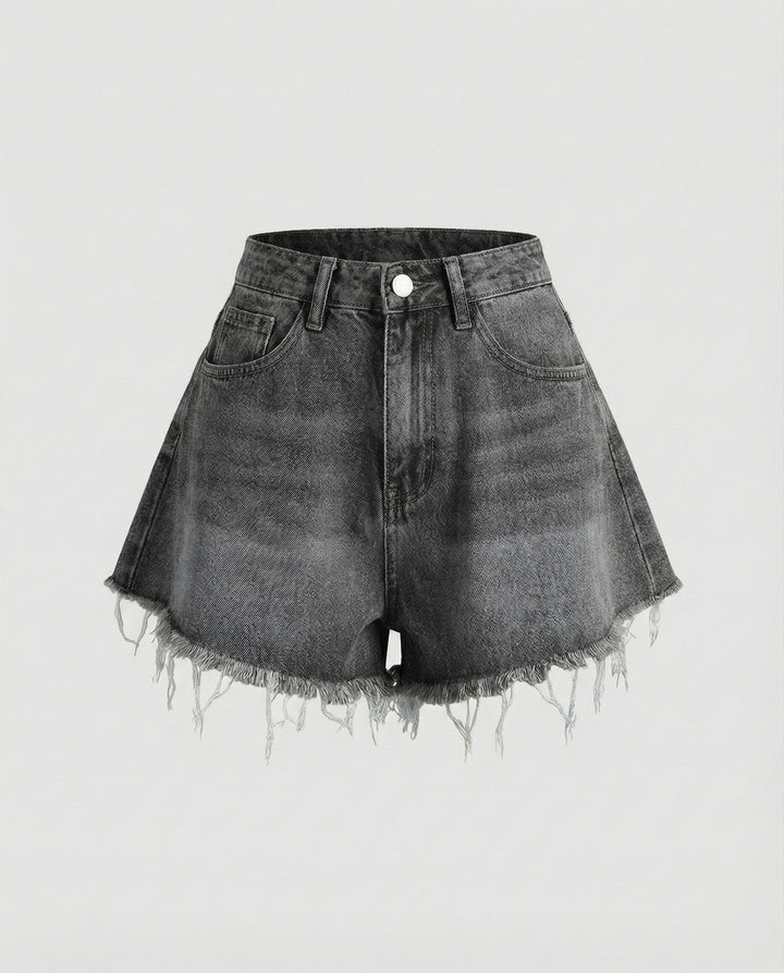 Bequemer Damen High Waist Skort in Dunkelgrau, im modischen A-Linien-Schnitt. Perfekt für Sommerurlaub.