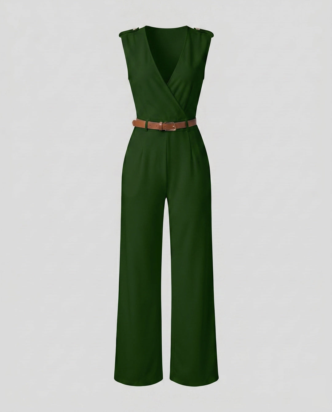 Schicker Damen Jumpsuit mit elegantem V-Ausschnitt und weitem Bein, vielseitige Frauenmode.