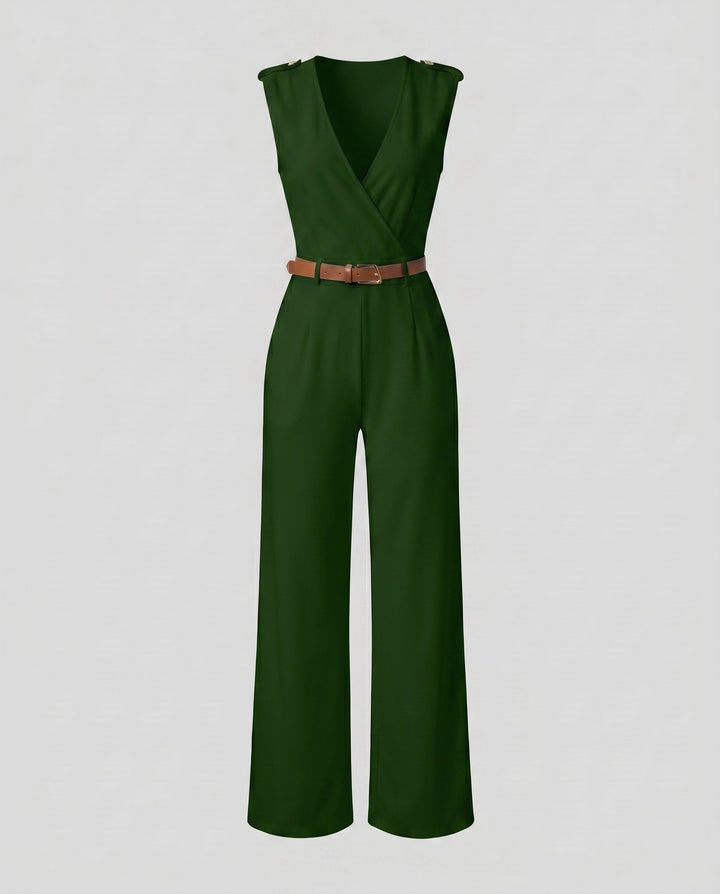 Schicker Damen Jumpsuit mit elegantem V-Ausschnitt und weitem Bein, vielseitige Frauenmode.