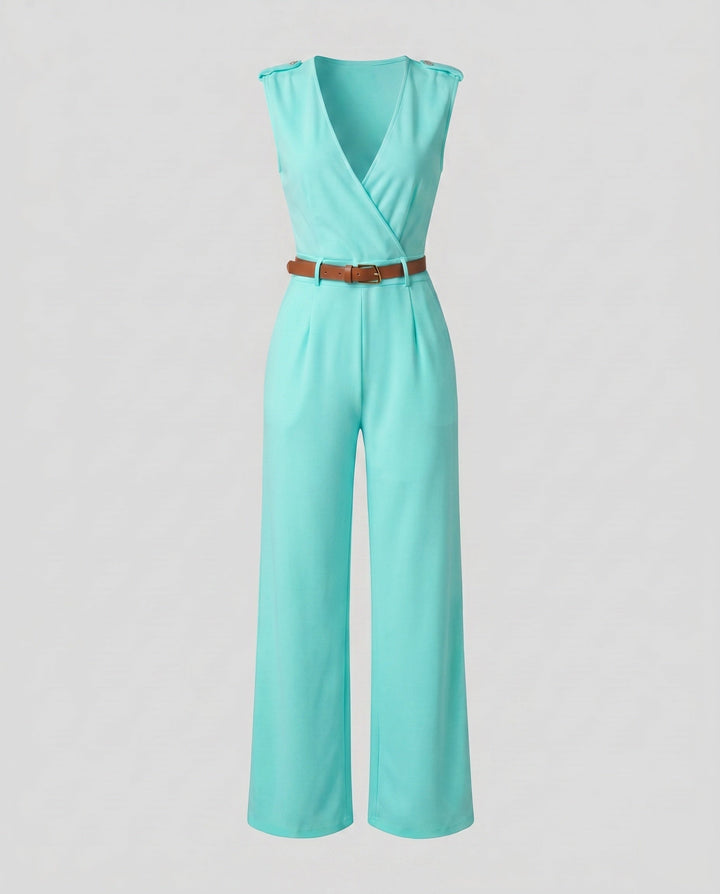 Damen Jumpsuit mit weitem Bein, V-Ausschnitt, ein Must-have für sommerliche Abendveranstaltungen.