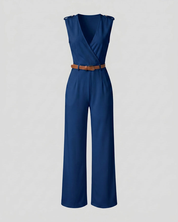 Trendiger Frauen Jumpsuit mit weitem Bein und V-Ausschnitt, bequemer Schnitt für jede Figur.