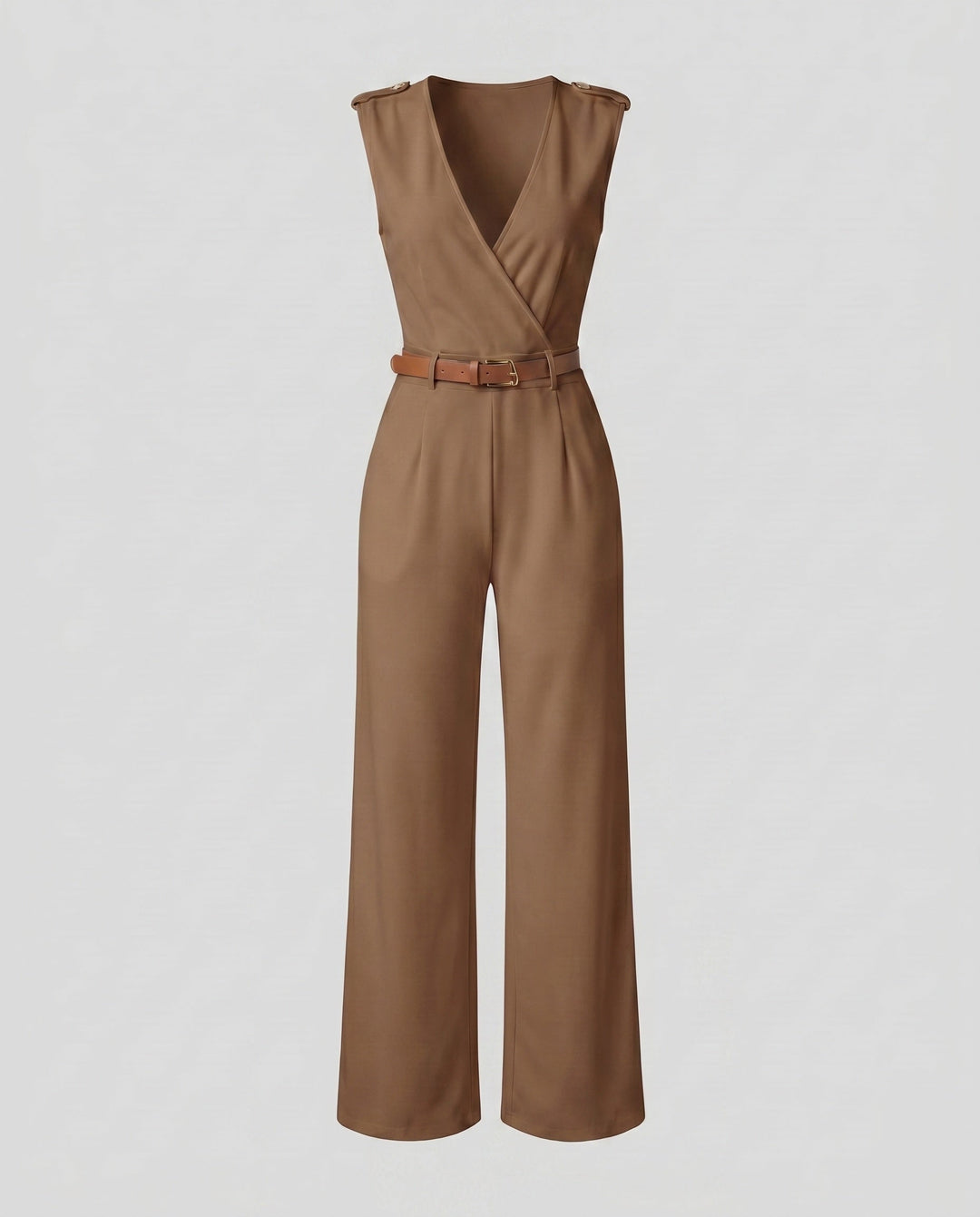 Moderner Damen Overall mit V-Ausschnitt, weitem Bein und taillierter Passform, sehr modisch.