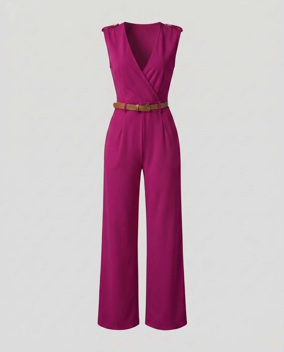 Bequemer Damen Jumpsuit mit V-Ausschnitt und weitem Bein, vielseitig kombinierbar.