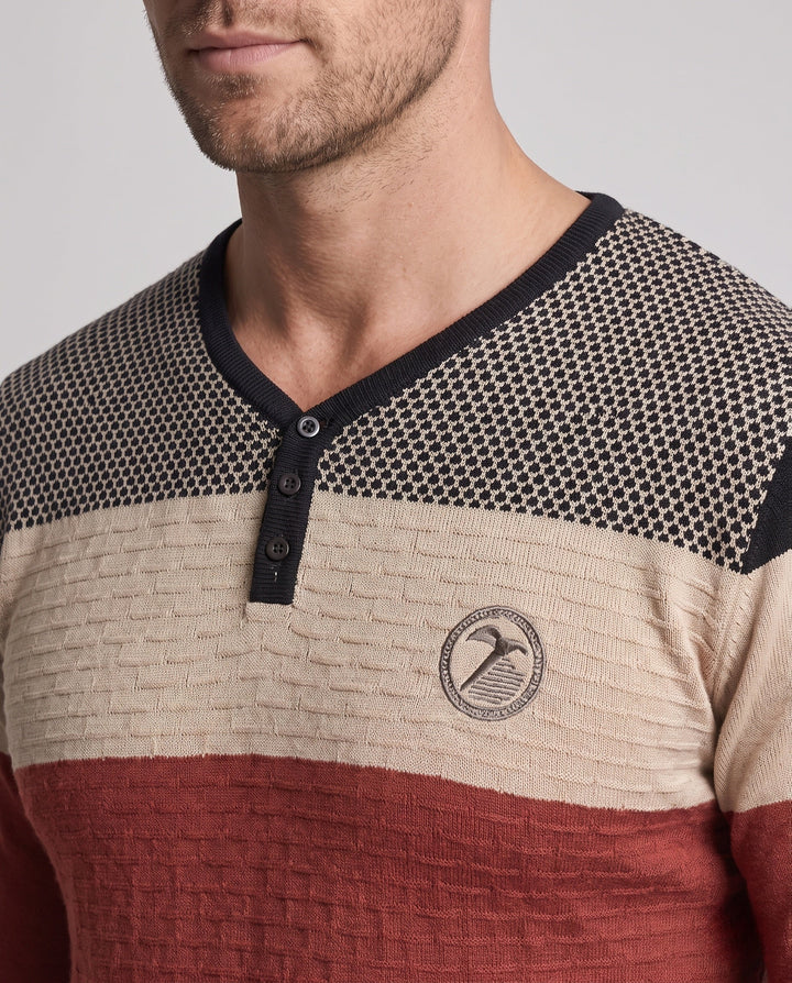 Modischer Herren Polo Pullover, Langarm, gestreiftes Strickmuster, bequemes Oberteil.